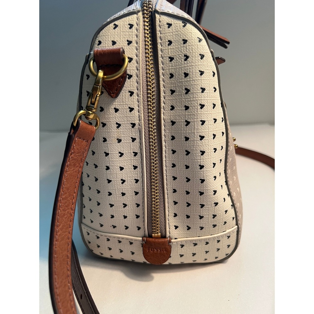 Fossil Rachel Satchel Handbag Crossbody Leather Handles Heart Print - Picture 6 of 13